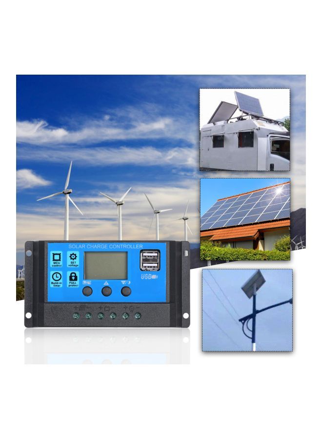 Solar Charge Controller Regulator With USB Black/Blue 133x70x35mm