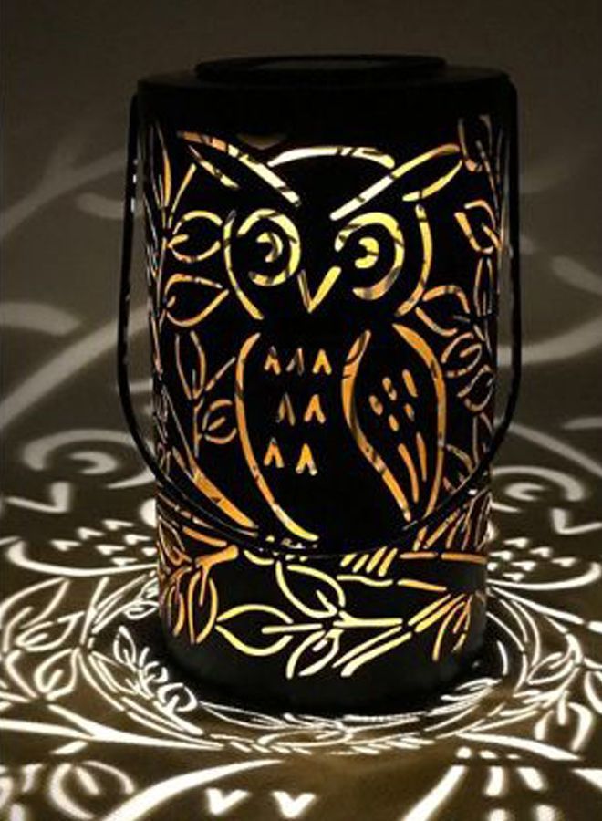 Solar Powered Owl Outdoor Light Hanging Lantern Black 21.5cm