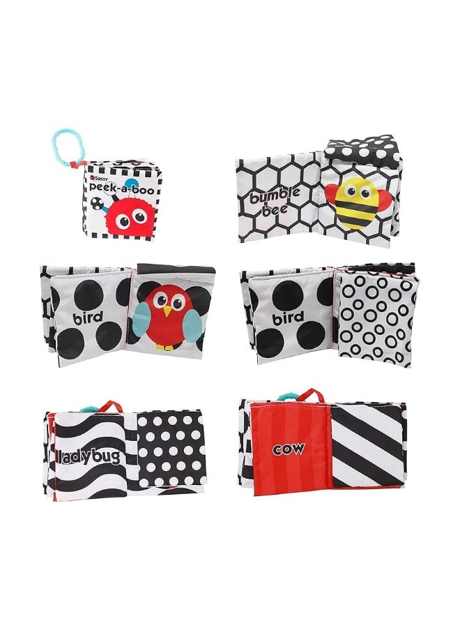 Sassy Peek-a-Boo Activity Book with Attachable Link for On-The-Go Travel | Black & White | for Ages Newborn and Up