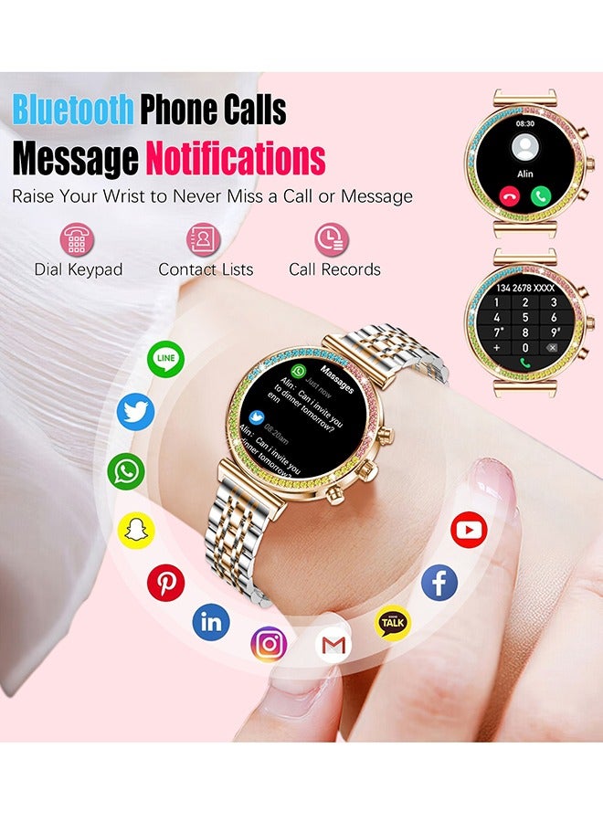 Women's Bluetooth Smartwatch Full Screen Touch Supports Multiple Sports Modes Heart Rate Monitoring And Language Modes Universal For Android And Ios Systems RT I110 Silver Gold