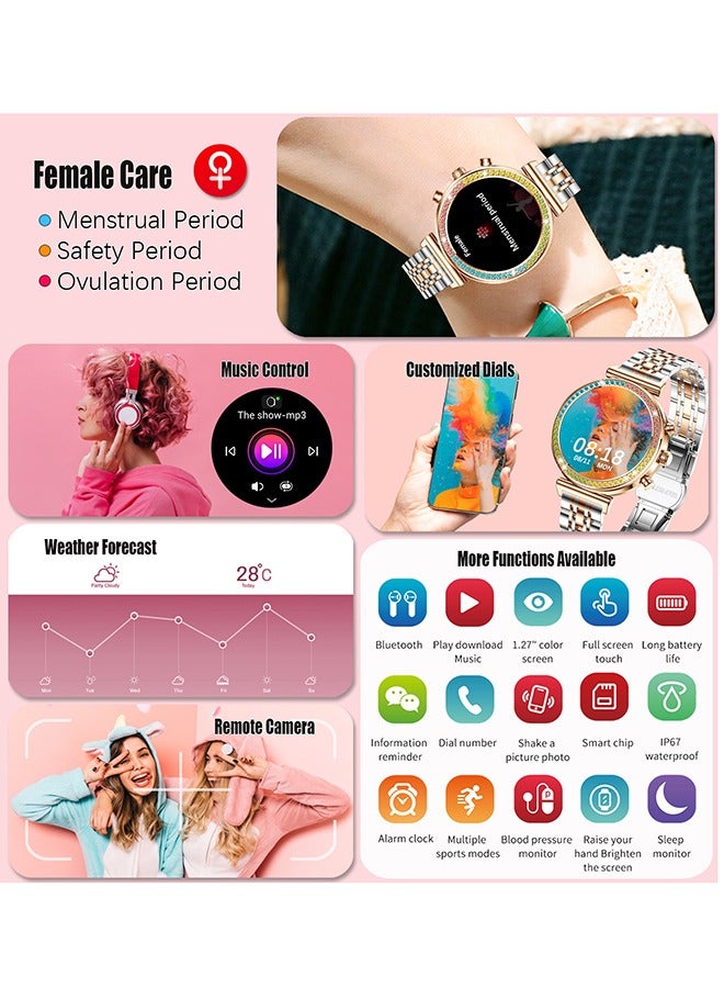 Women's Bluetooth Smartwatch Full Screen Touch Supports Multiple Sports Modes Heart Rate Monitoring And Language Modes Universal For Android And Ios Systems RT I110 Silver Gold