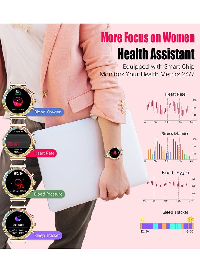 Women's Bluetooth Smartwatch Full Screen Touch Supports Multiple Sports Modes Heart Rate Monitoring And Language Modes Universal For Android And Ios Systems RT I110 Silver Gold