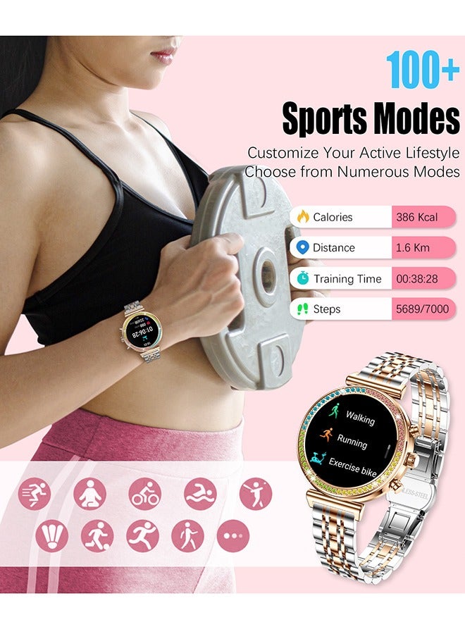 Women's Bluetooth Smartwatch Full Screen Touch Supports Multiple Sports Modes Heart Rate Monitoring And Language Modes Universal For Android And Ios Systems RT I110 Silver Gold