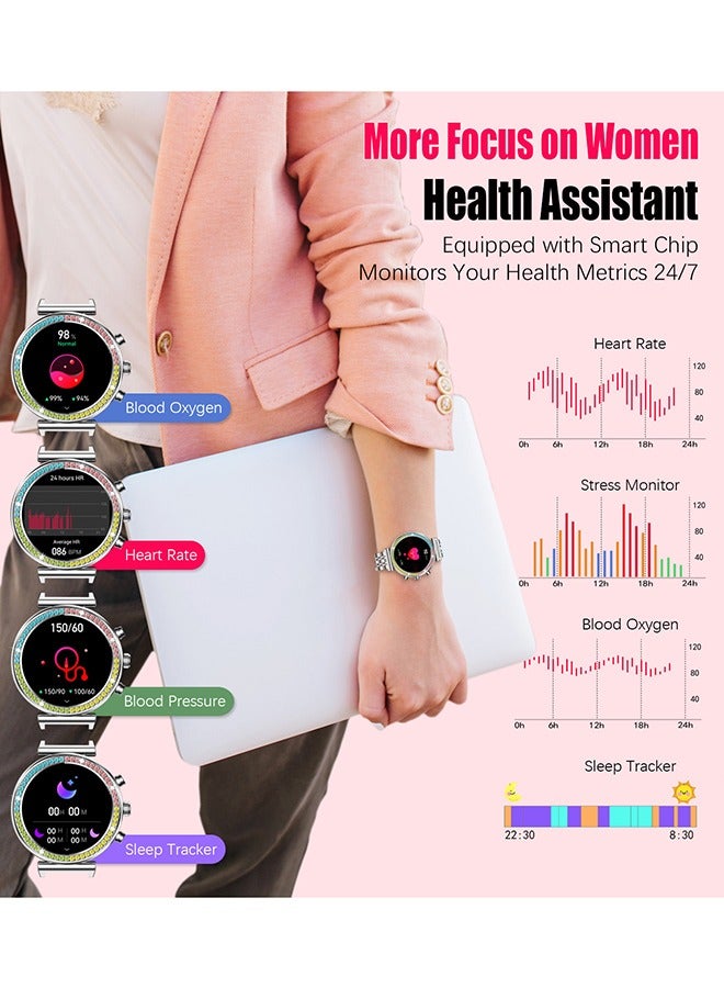 Women's Bluetooth Smartwatch Full Screen Touch Supports Multiple Sports Modes Heart Rate Monitoring And Language Modes Universal For Android And Ios Systems RT I110 All Silver