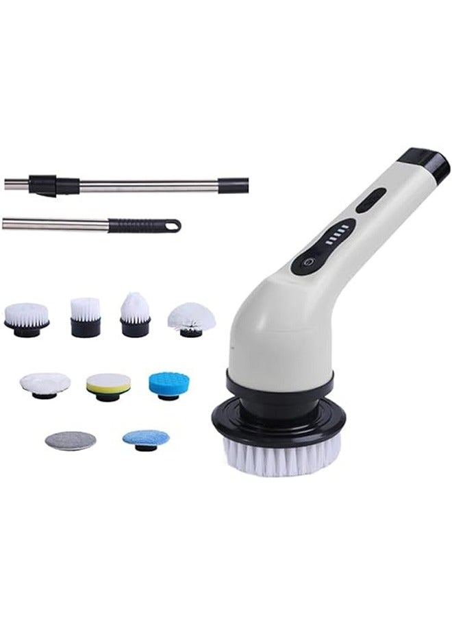 Electric Spin Scrubber, Power Shower Scrubber with 7 Brush Heads, Portable Household Tools & Cordless Cleaning Machine, Bath Tub Scrub with Long Handle for Bathroom Floor Tile(White)