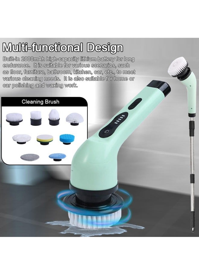 Electric Spin Scrubber, Power Shower Scrubber with 7 Brush Heads, Portable Household Tools & Cordless Cleaning Machine, Bath Tub Scrub with Long Handle for Bathroom Floor Tile(White)