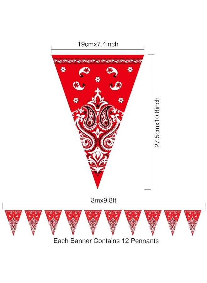 5 Pack Western Cowboy Party Decorations Bandana Pennant Banner Western Cowboy Banner Wild West Decor Western Cowboy Themed Yee Haw Country Party Decoration Supplies 9.8 x 5 ft(Red Paisley)