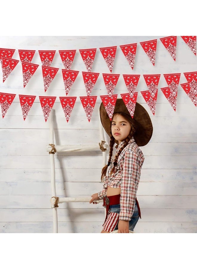 5 Pack Western Cowboy Party Decorations Bandana Pennant Banner Western Cowboy Banner Wild West Decor Western Cowboy Themed Yee Haw Country Party Decoration Supplies 9.8 x 5 ft(Red Paisley)