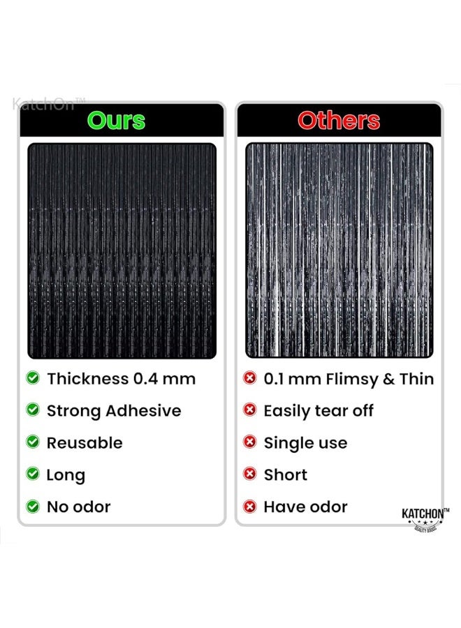 KatchOn XtraLarge Foil Black streamers - 3.2x10 Feet, Pack of 2 | Black Backdrop for Black Birthday Decorations | Black Backdrop Curtain, Black Fringe Backdrop for Graduation Decorations Class of 2024