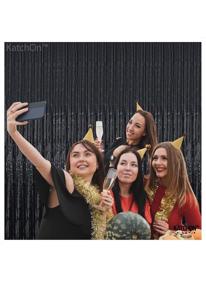 KatchOn XtraLarge Foil Black streamers - 3.2x10 Feet, Pack of 2 | Black Backdrop for Black Birthday Decorations | Black Backdrop Curtain, Black Fringe Backdrop for Graduation Decorations Class of 2024