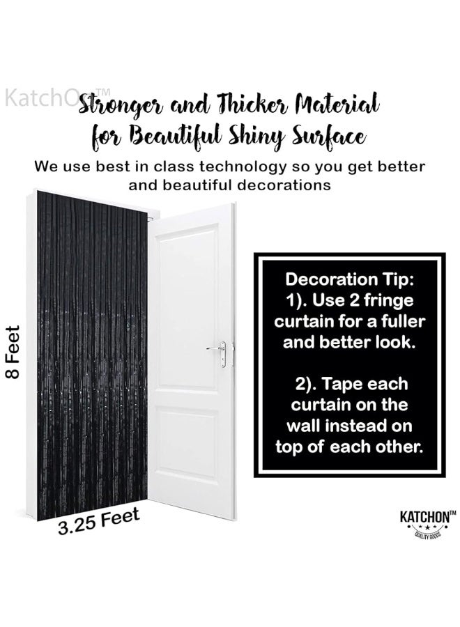 KatchOn XtraLarge Foil Black streamers - 3.2x10 Feet, Pack of 2 | Black Backdrop for Black Birthday Decorations | Black Backdrop Curtain, Black Fringe Backdrop for Graduation Decorations Class of 2024