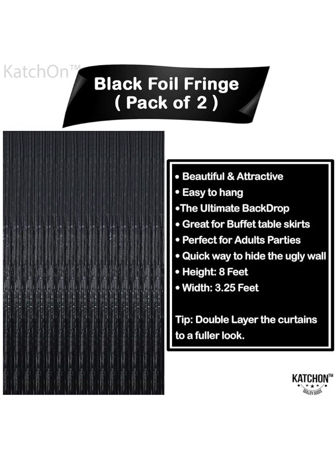 KatchOn XtraLarge Foil Black streamers - 3.2x10 Feet, Pack of 2 | Black Backdrop for Black Birthday Decorations | Black Backdrop Curtain, Black Fringe Backdrop for Graduation Decorations Class of 2024