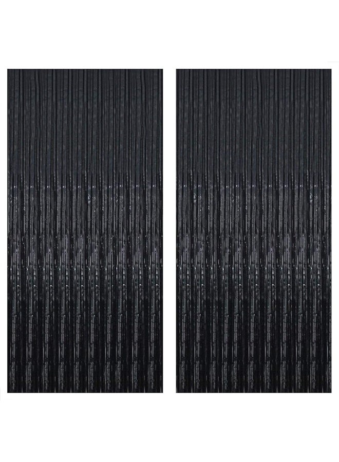 KatchOn XtraLarge Foil Black streamers - 3.2x10 Feet, Pack of 2 | Black Backdrop for Black Birthday Decorations | Black Backdrop Curtain, Black Fringe Backdrop for Graduation Decorations Class of 2024