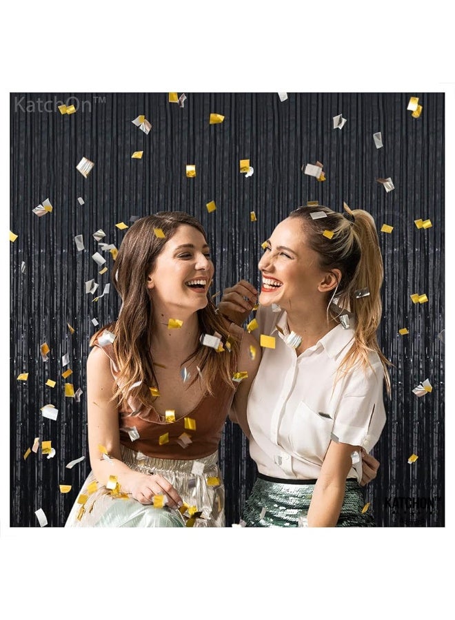 KatchOn XtraLarge Foil Black streamers - 3.2x10 Feet, Pack of 2 | Black Backdrop for Black Birthday Decorations | Black Backdrop Curtain, Black Fringe Backdrop for Graduation Decorations Class of 2024
