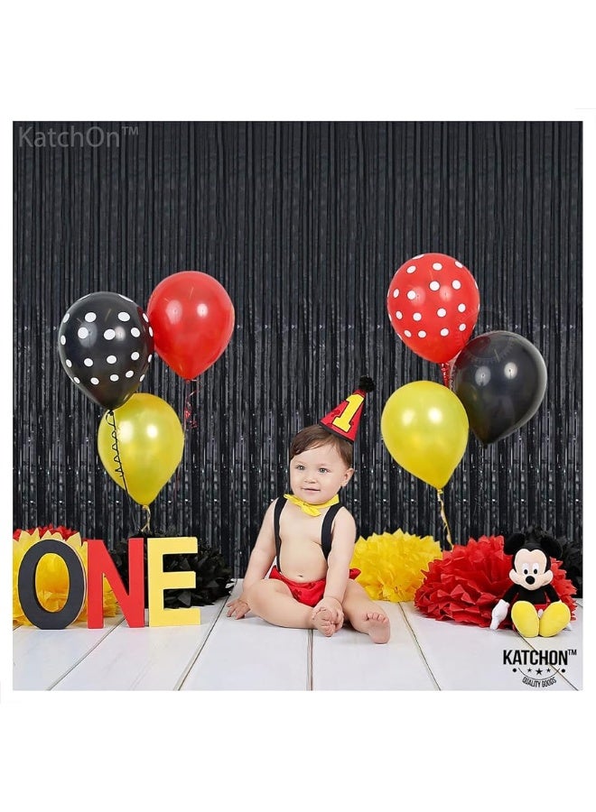 KatchOn XtraLarge Foil Black streamers - 3.2x10 Feet, Pack of 2 | Black Backdrop for Black Birthday Decorations | Black Backdrop Curtain, Black Fringe Backdrop for Graduation Decorations Class of 2024
