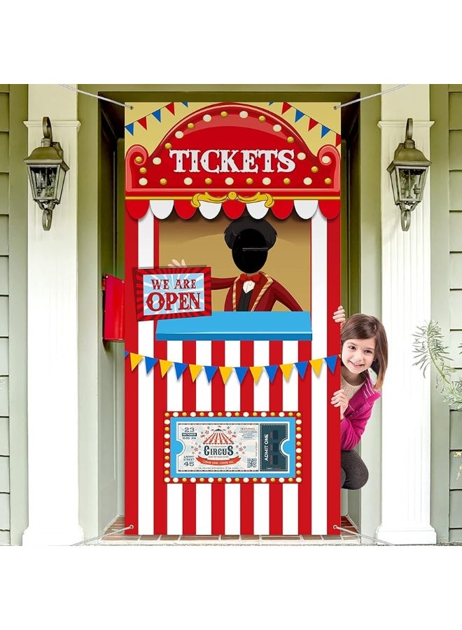 Carnival Circus Theme Party Decorations, Halloween Carnival Photo Door Banner Ticket Booth Backdrop Props, Large Photo Door Banner Door Hanging for Halloween Decorations Carnival Game Supplies