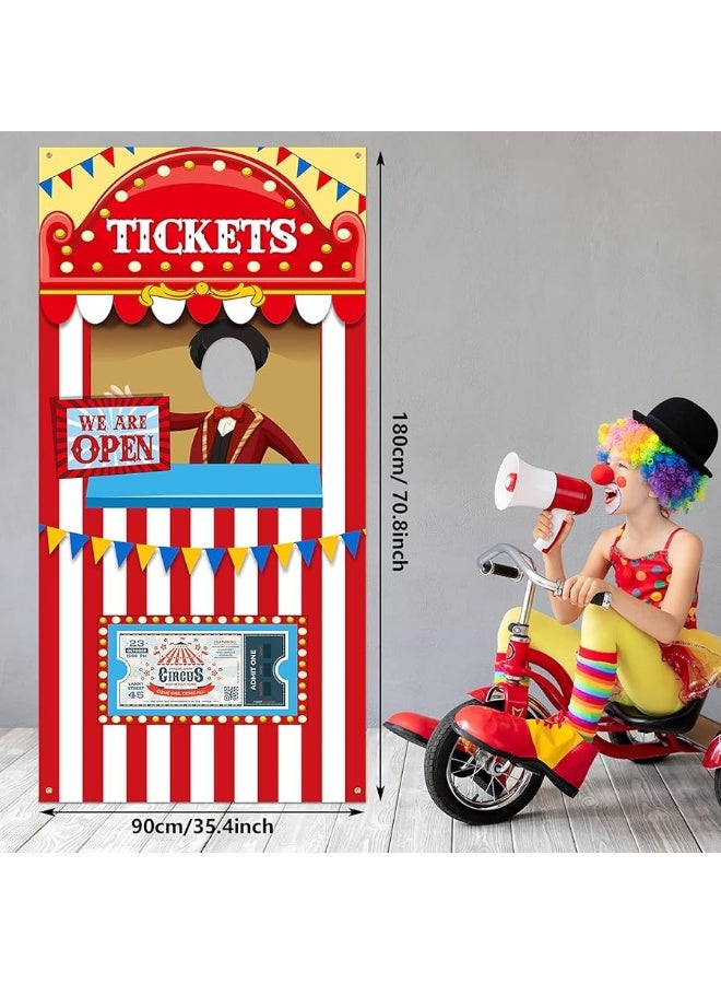 Carnival Circus Theme Party Decorations, Halloween Carnival Photo Door Banner Ticket Booth Backdrop Props, Large Photo Door Banner Door Hanging for Halloween Decorations Carnival Game Supplies