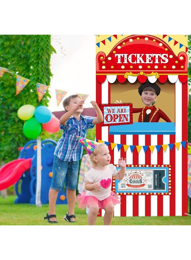 Carnival Circus Theme Party Decorations, Halloween Carnival Photo Door Banner Ticket Booth Backdrop Props, Large Photo Door Banner Door Hanging for Halloween Decorations Carnival Game Supplies