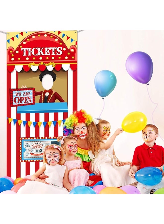 Carnival Circus Theme Party Decorations, Halloween Carnival Photo Door Banner Ticket Booth Backdrop Props, Large Photo Door Banner Door Hanging for Halloween Decorations Carnival Game Supplies