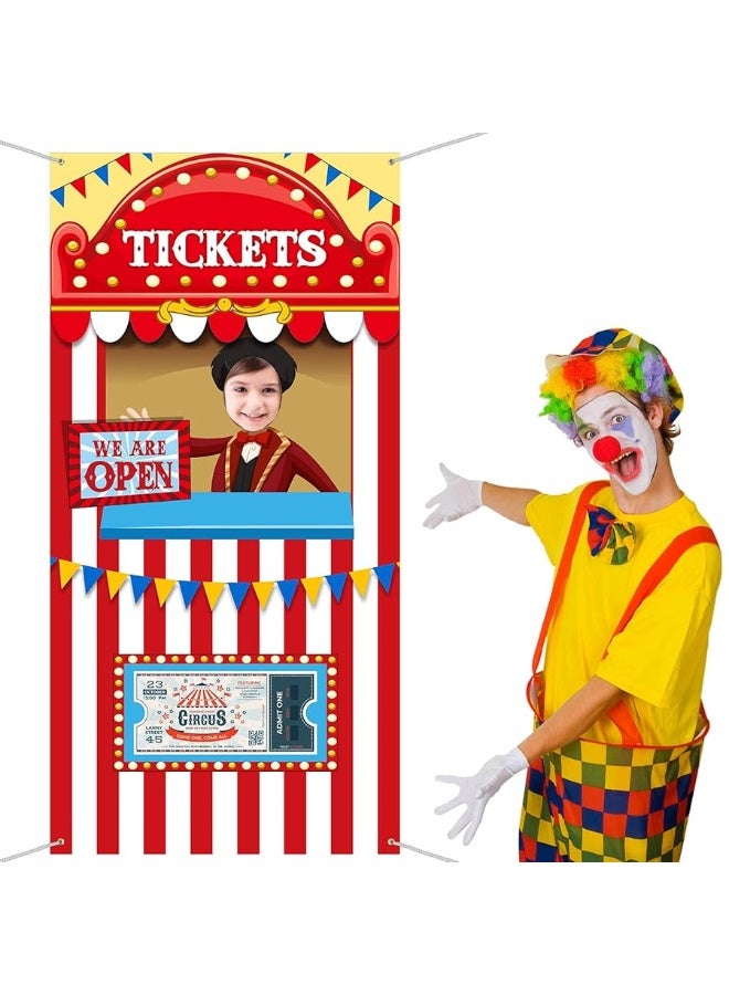 Carnival Circus Theme Party Decorations, Halloween Carnival Photo Door Banner Ticket Booth Backdrop Props, Large Photo Door Banner Door Hanging for Halloween Decorations Carnival Game Supplies