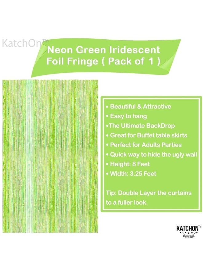 KatchOn, Neon Green Streamers Backdrop - XtraLarge, 3.2x8 Feet | Lime Green Foil Fringe Curtain for Neon Party Decorations, Neon Party Supplies | Neon Fringe Curtain for Lime Green Party Decorations