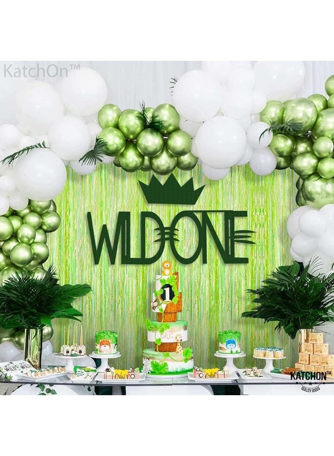 KatchOn, Neon Green Streamers Backdrop - XtraLarge, 3.2x8 Feet | Lime Green Foil Fringe Curtain for Neon Party Decorations, Neon Party Supplies | Neon Fringe Curtain for Lime Green Party Decorations