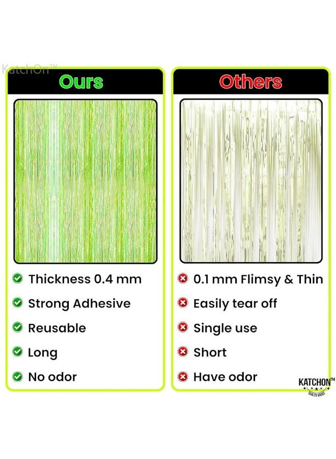 KatchOn, Neon Green Streamers Backdrop - XtraLarge, 3.2x8 Feet | Lime Green Foil Fringe Curtain for Neon Party Decorations, Neon Party Supplies | Neon Fringe Curtain for Lime Green Party Decorations
