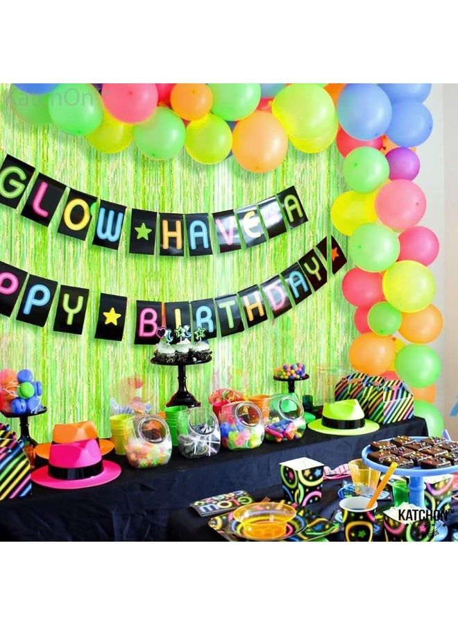 KatchOn, Neon Green Streamers Backdrop - XtraLarge, 3.2x8 Feet | Lime Green Foil Fringe Curtain for Neon Party Decorations, Neon Party Supplies | Neon Fringe Curtain for Lime Green Party Decorations