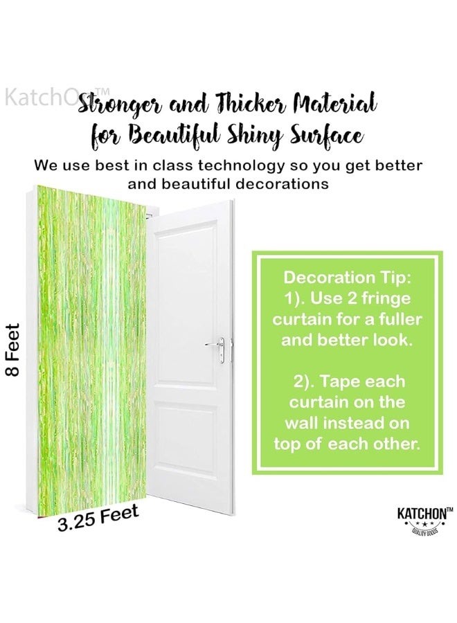 KatchOn, Neon Green Streamers Backdrop - XtraLarge, 3.2x8 Feet | Lime Green Foil Fringe Curtain for Neon Party Decorations, Neon Party Supplies | Neon Fringe Curtain for Lime Green Party Decorations