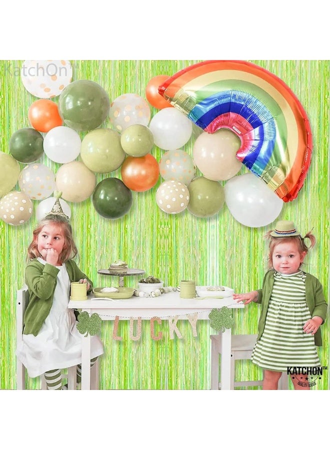 KatchOn, Neon Green Streamers Backdrop - XtraLarge, 3.2x8 Feet | Lime Green Foil Fringe Curtain for Neon Party Decorations, Neon Party Supplies | Neon Fringe Curtain for Lime Green Party Decorations