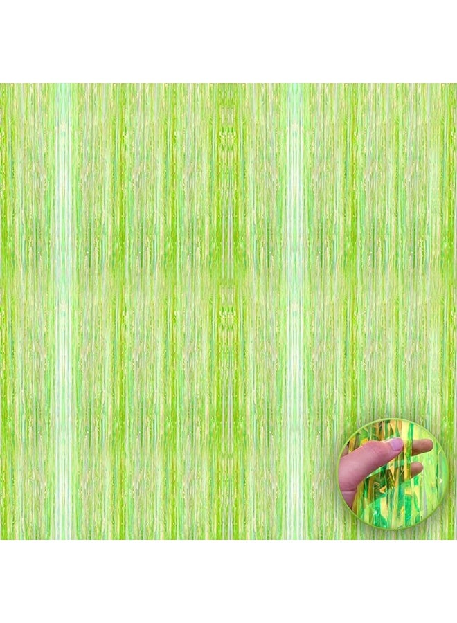 KatchOn, Neon Green Streamers Backdrop - XtraLarge, 3.2x8 Feet | Lime Green Foil Fringe Curtain for Neon Party Decorations, Neon Party Supplies | Neon Fringe Curtain for Lime Green Party Decorations