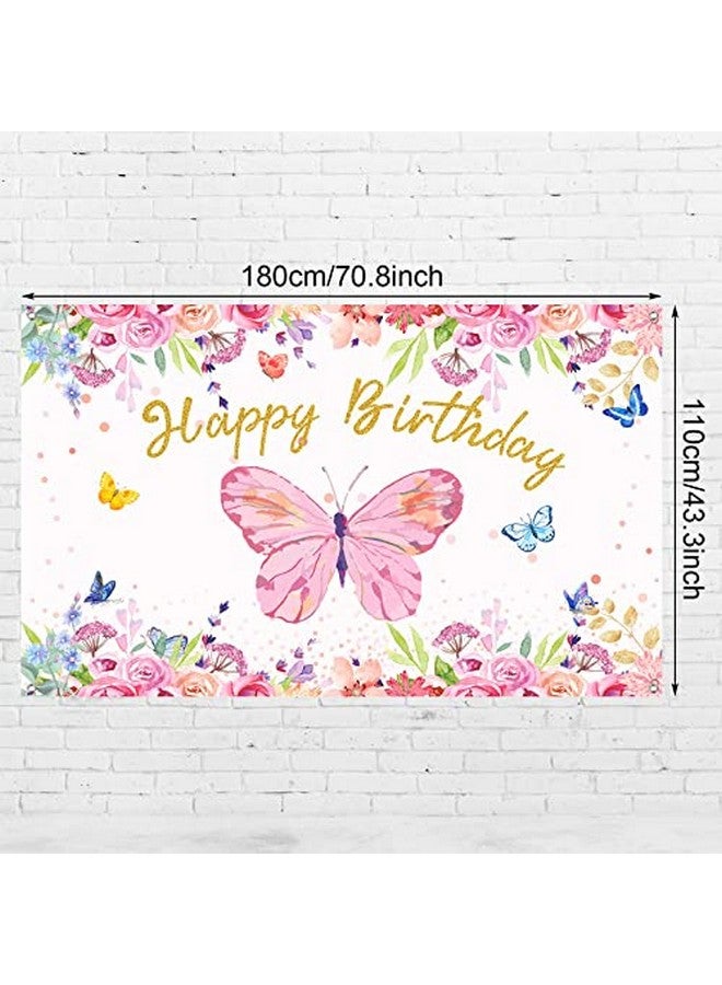 Butterfly Birthday Party Decorations Supplies Butterfly Backdrop For Girls Butterfly Birthday Backdrop Banner Watercolor Baby Banner Spring Themed Party Photography Background, 70.8 X 43.3 Inches