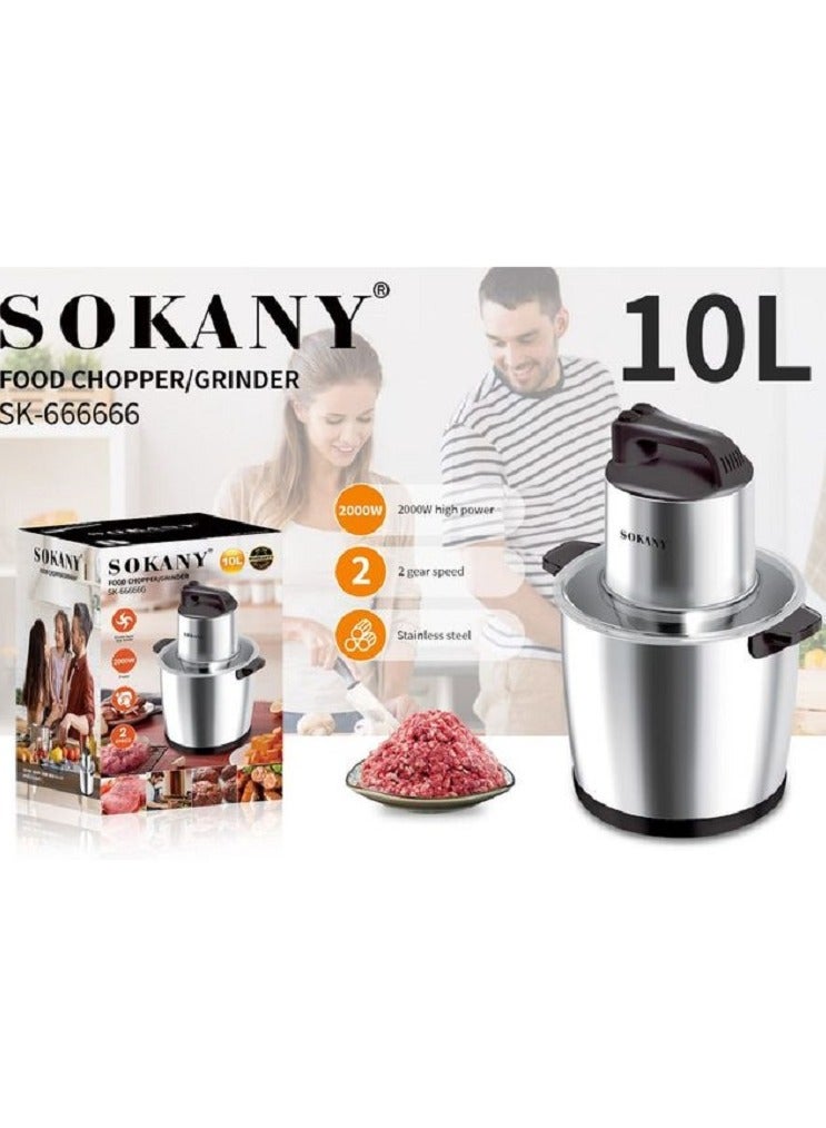 Sokany Food Processor 10L- 2000Watt -Silver-Sk-666666