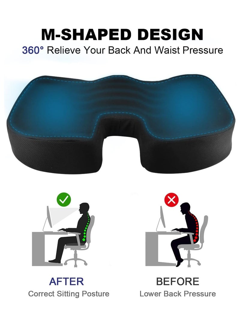 Gel Enhanced Seat Cushion, Foam Coccyx Cushion for Sciatica Tailbone Back Hip Pain Relief, Non-Slip Orthopedic Gel Enhanced Chair Cushions & Memory, Seat Pads for Home, Office, Car, Wheelchair