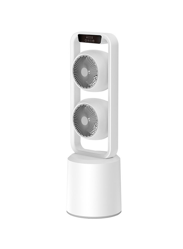 Dual-Layer 3D Air Loop Cooling Rechargeable Pedestal Tower Fan with Remote Control English Operating Table and Stand