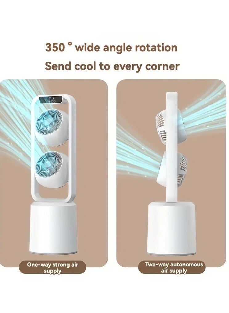 Dual-Layer 3D Air Loop Cooling Rechargeable Pedestal Tower Fan with Remote Control English Operating Table and Stand