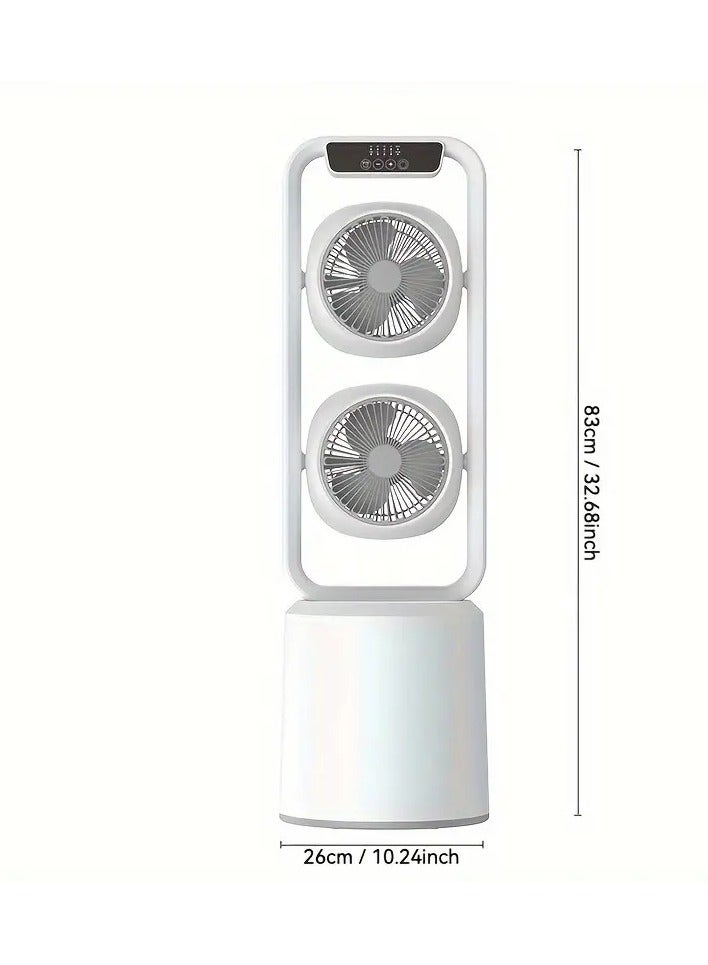 Dual-Layer 3D Air Loop Cooling Rechargeable Pedestal Tower Fan with Remote Control English Operating Table and Stand