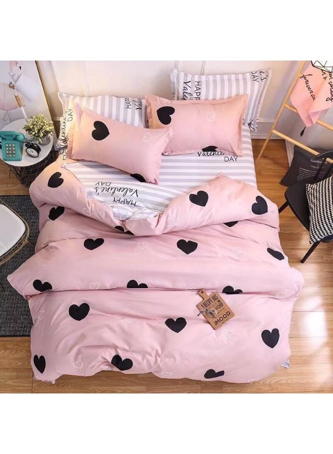 4-Piece Single Size Bed Linens - Cotton Fabric Duvet Cover Set - Elastic Fitted Sheet and 2 Pillowcases - Zipper Closure Lightweight and Delicately Printed Single Size Bedding Set