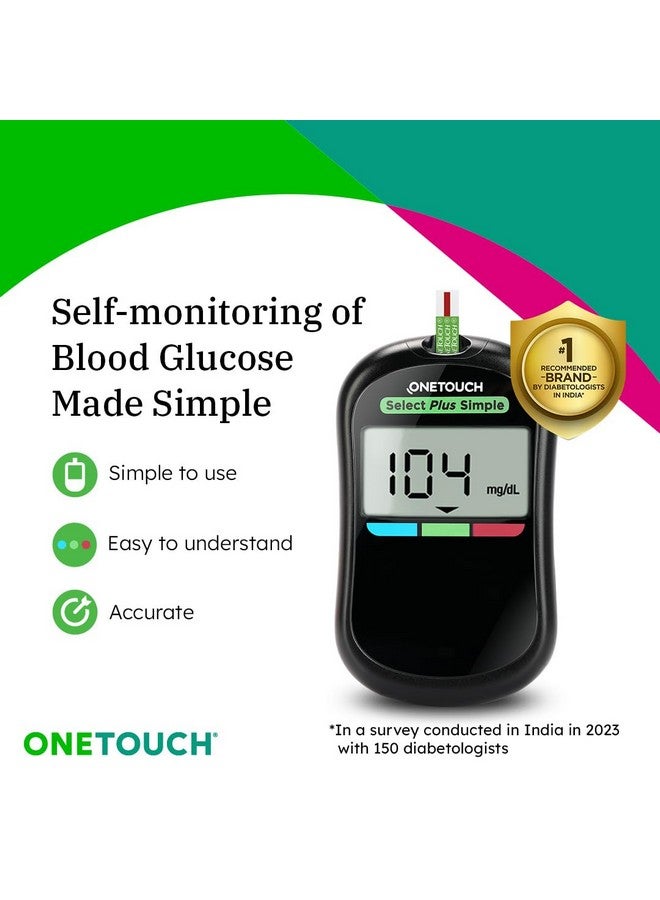 Select Plus Simple Glucometer Machine With 50 Test Strips & 50 Additional Ultrasoft 2 Lancets (Total 60 Lancets) | Simple & Accurate Testing Of Blood Sugar Level At Home | Global Iconic Brand