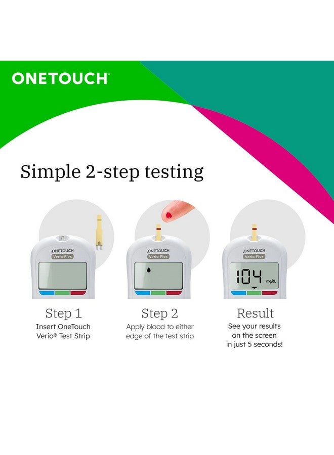 Onetouch Verio Flex Glucometer Machine | Sync Your Results With Onetouch Reveal Mobile App| Simple & Accurate Testing Of Blood Sugar Levels At Home | Global Iconic Brand | Free 10 Test Strips + 10 Sterile Lancets + 1 Lancing Device