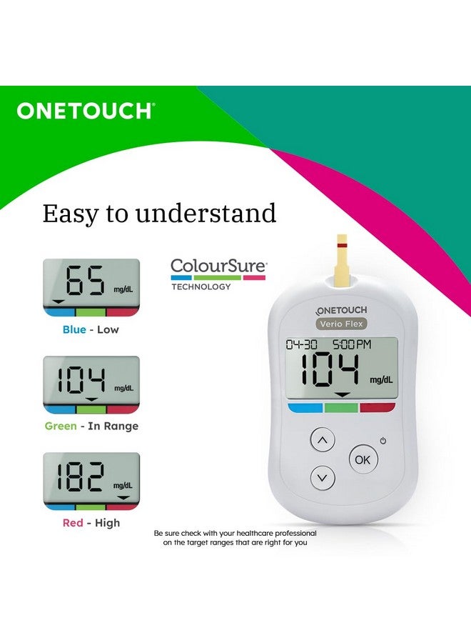 Onetouch Verio Flex Glucometer Machine | Sync Your Results With Onetouch Reveal Mobile App| Simple & Accurate Testing Of Blood Sugar Levels At Home | Global Iconic Brand | Free 10 Test Strips + 10 Sterile Lancets + 1 Lancing Device