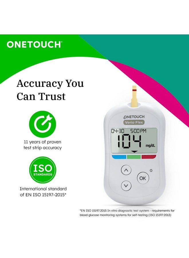 Onetouch Verio Flex Glucometer Machine | Sync Your Results With Onetouch Reveal Mobile App| Simple & Accurate Testing Of Blood Sugar Levels At Home | Global Iconic Brand | Free 10 Test Strips + 10 Sterile Lancets + 1 Lancing Device