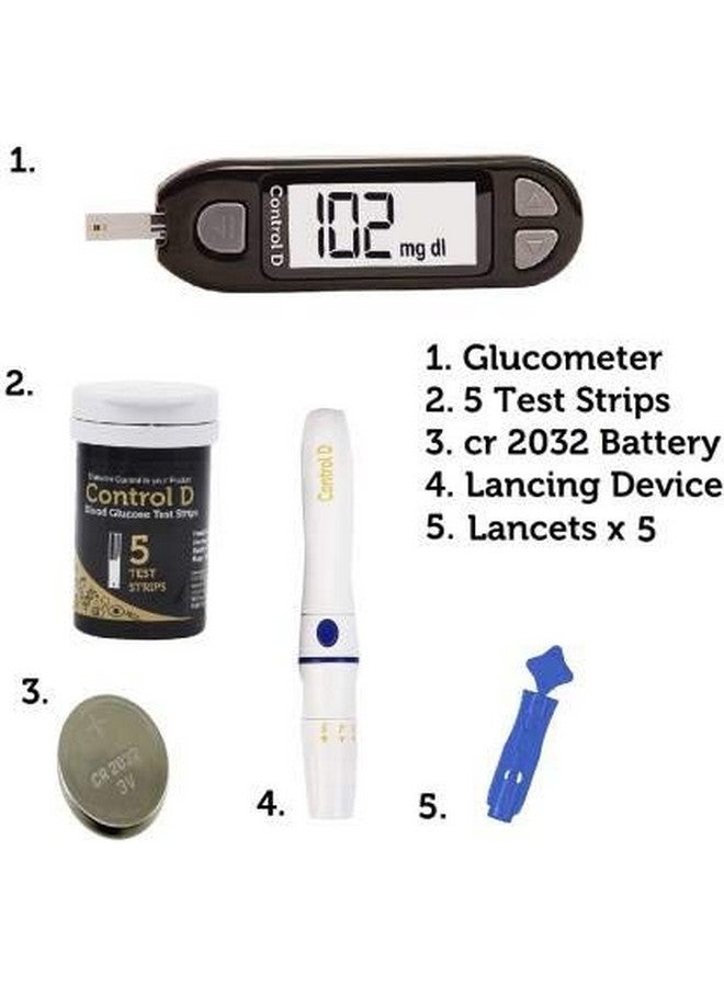 Sugar Testing Monitor With 5 Strips Glucometer (Black)