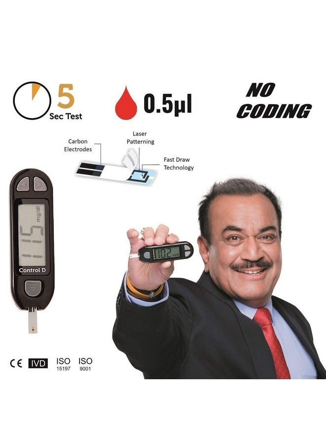 Sugar Testing Monitor With 5 Strips Glucometer (Black)