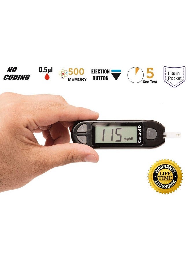 Sugar Testing Monitor With 5 Strips Glucometer (Black)