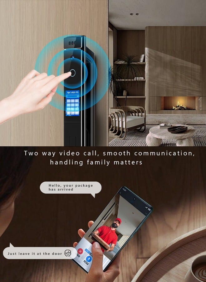 Smart Door Lock Smart Lock with Dual Screens (3.5'' Touch + 4.5'' Display), Dual Cameras, CNC Carved, Dual 4200mAh Batteries, 6068 Stainless Steel Lock Body, Jlink App, and Active Intercom Function