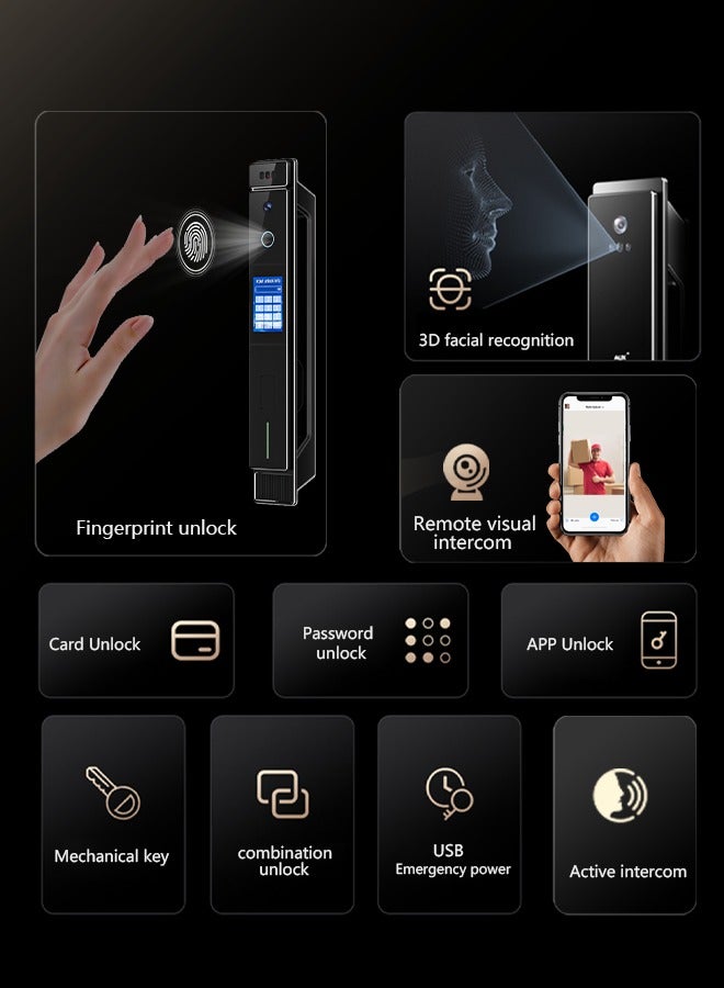 Smart Door Lock Smart Lock with Dual Screens (3.5'' Touch + 4.5'' Display), Dual Cameras, CNC Carved, Dual 4200mAh Batteries, 6068 Stainless Steel Lock Body, Jlink App, and Active Intercom Function