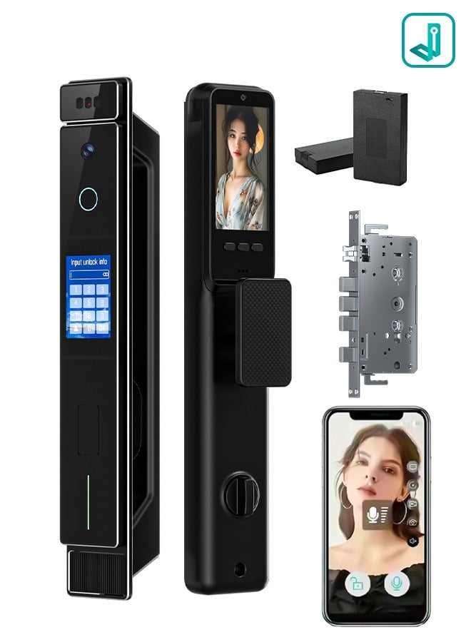 Smart Door Lock Smart Lock with Dual Screens (3.5'' Touch + 4.5'' Display), Dual Cameras, CNC Carved, Dual 4200mAh Batteries, 6068 Stainless Steel Lock Body, Jlink App, and Active Intercom Function