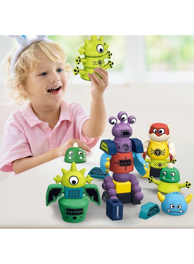 Magnetic Robot Toy For 3-5 Years Old - Monster Blocks Stacking Transform Toys With Storage Box, Set For Kids Age 3 4 5 6 7 Years Old Boys, Christmas & Birthday Gift