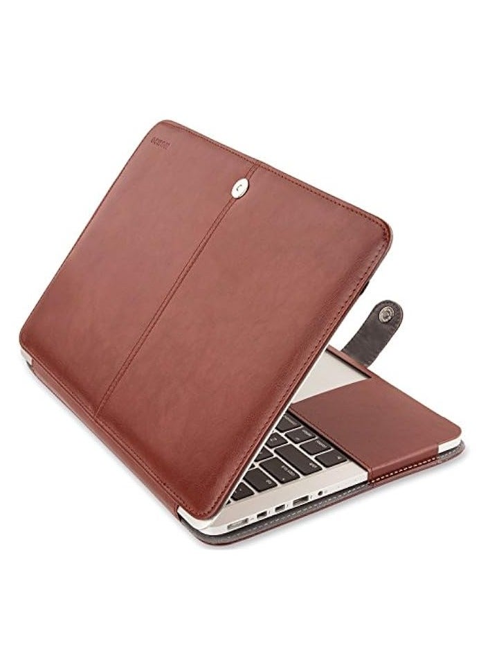 Compatible with MacBook Pro Retina 13 inch Case A1502 A1425 2015-2012 Release, Premium PU Leather Book Folio Protective Stand Cover Sleeve, Brown